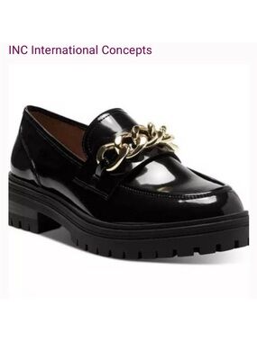 INC International Concepts Brea Black Patent Chain
Platform Loafers Size 8.5